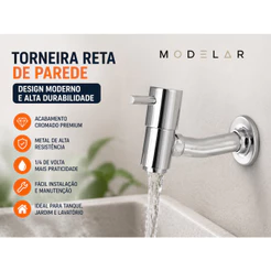 Torneira Tanque Parede Metal Cromada Jardim Lavatório Reta Linha Link Mecanismo 1/4 Volta Modelar