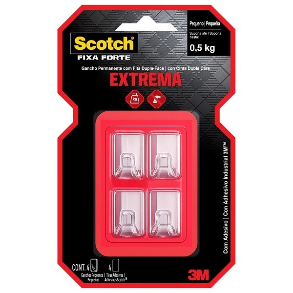 Gancho Pequeno SCOTCH Transparente com 4 Unidades 3M