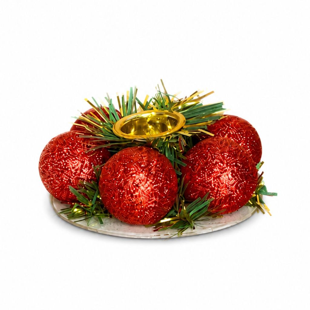 Porta Vela Castiçal 6 Bolas De Natal Decorativo