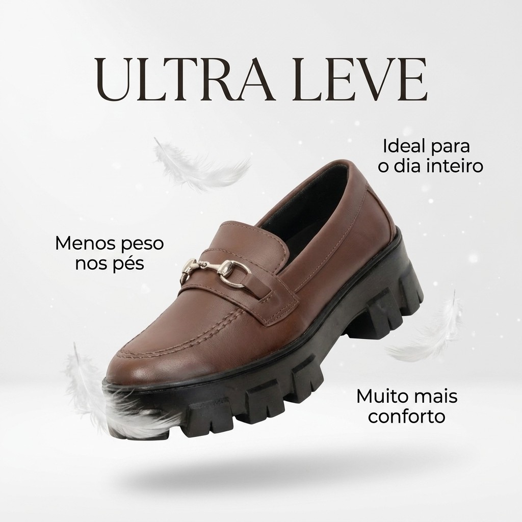 Mocassim Feminino Tratorado Confortável Corrente Metal Solado Antiderrapante Leve Casual Trabalho Dia a Dia