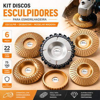 Kit 6 Back Field  Disco Desbaste E Corte Madeira 100mm/75mm P/ Esmerilhadeira Furo 16/22mm