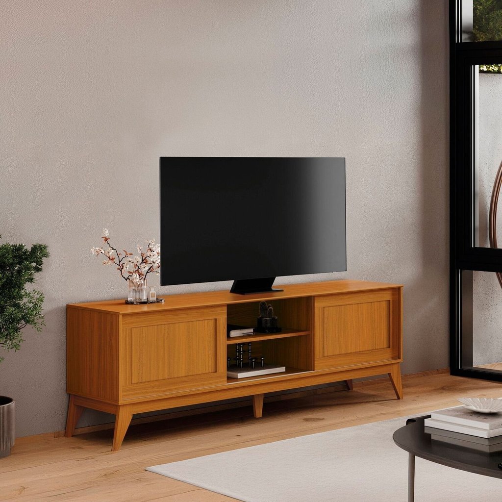 Rack para TV até 55 Polegadas MDF 180cm Porta Deslizante King Marrom Cedro Cedro