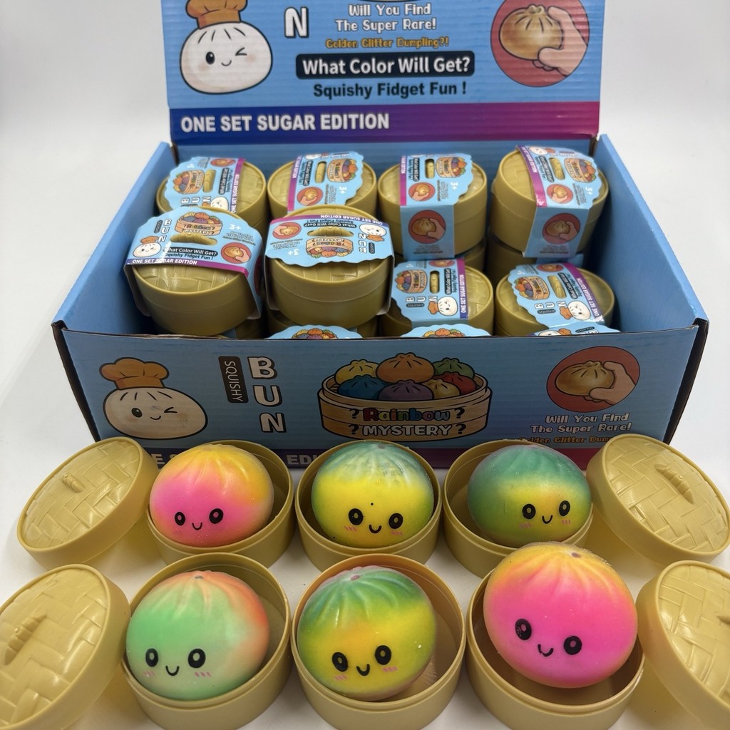Massa Squishy Bolinho Arco-Íris Degradê Caixa Misteriosa Cesta Mini Brinquedo Alívio de Estresse Cores Sortidas