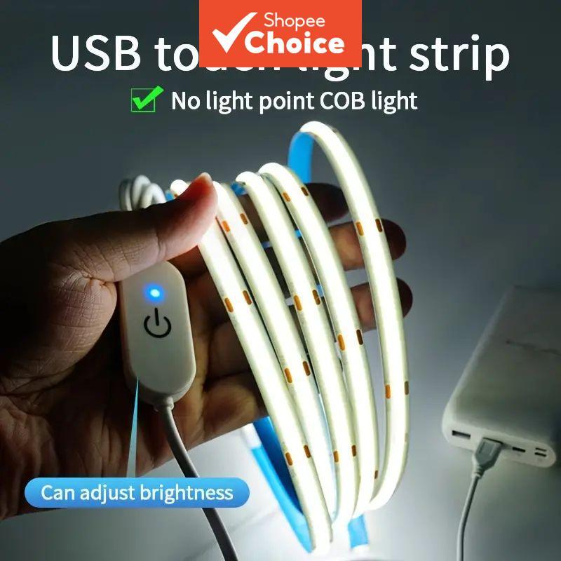  COB LED Fita de Luz COB 1-5M Dimmer Touch Fita Diodo Flexível 5V USB Linear Iluminação Interna Lâmpada para Quarto DIY