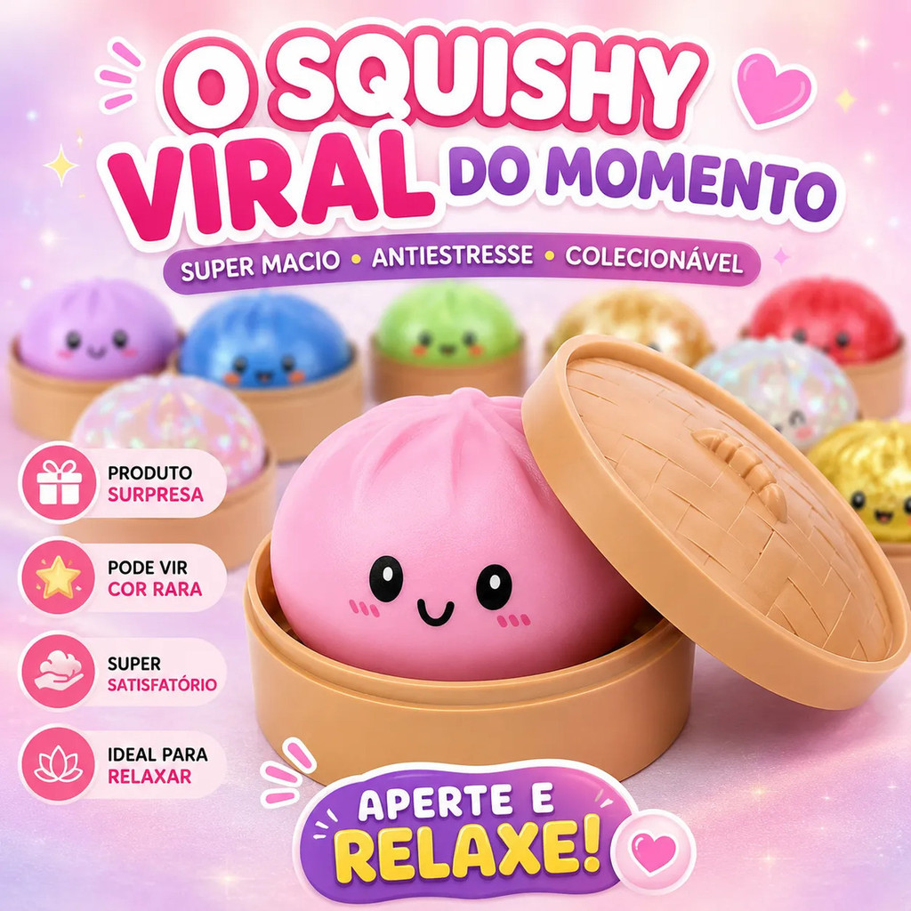 Caixa Surpresa Glitter Dumpling Squishy Brinquedo Sensorial Antiestresse Paozinho Chines-Para Aliviar Ansiedade
