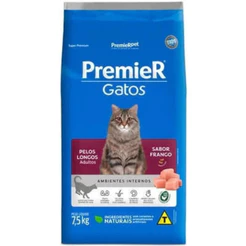 Ração para Ambientes Internos Gatos Adultos Pelo Longo Frango Premier 7,5Kg