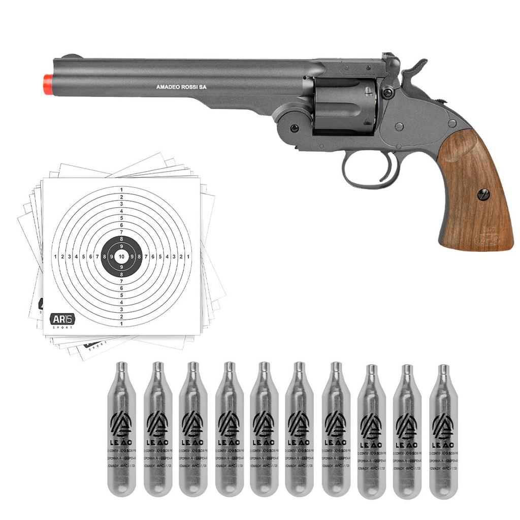 Kit Revolver Pressão Rossi Cowboy Co2 4,5 + Alvos + 10x Co2