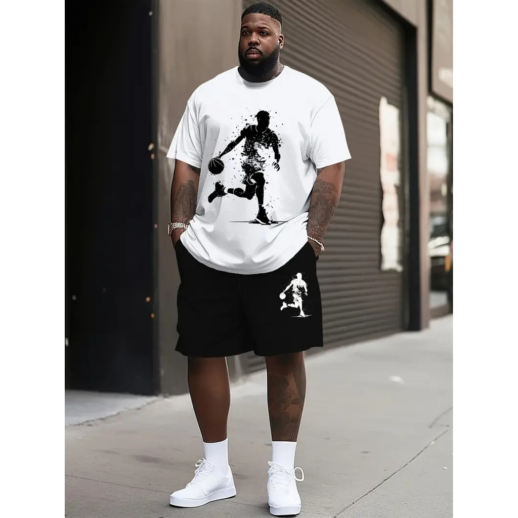 Conjunto Masculino Bermuda e Camiseta Manga Curta Verão estampado homem basquete 100% Algodão Treino Casual Estiloso