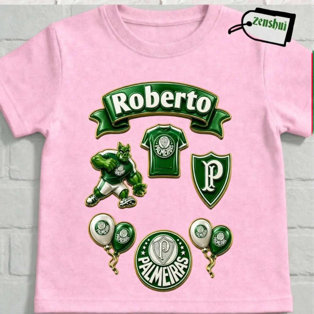 camiseta  infatil personalizada com nome  camisa frente Palmeiras Time Verdão Futebol 100% Algodão Envio Rápido/Imediato