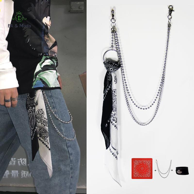 EA & Moda Unissex Hip Hop Chaveiro Jean Carteira Cinto Corrente Ro Punk Fita Motociclista Lenço De Metal Cintura Acessór