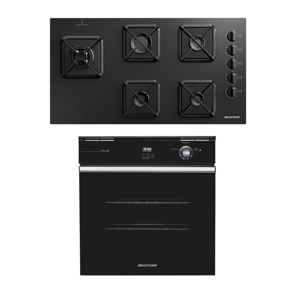 Imagem Combo Cooktop 5 Bocas a Gás Cor Preto + Forno de Embutir a Gás 78 Litros Brastemp (BDS85AE + BOA84AE) - BD85_BO8A_CJ