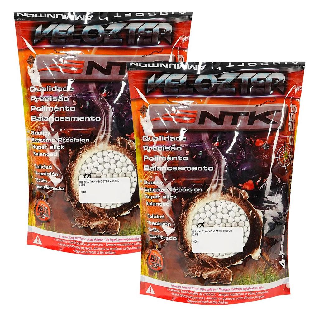 2x BBs Airsoft Nautika 6mm Velozter 4000un Plastico - 0.25g