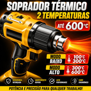 Soprador Térmico 21V Sem Fio Profissional Alta Temperatura Bivolt Com 2 Baterias Kit Com Maleta Ferramenta Elétrica