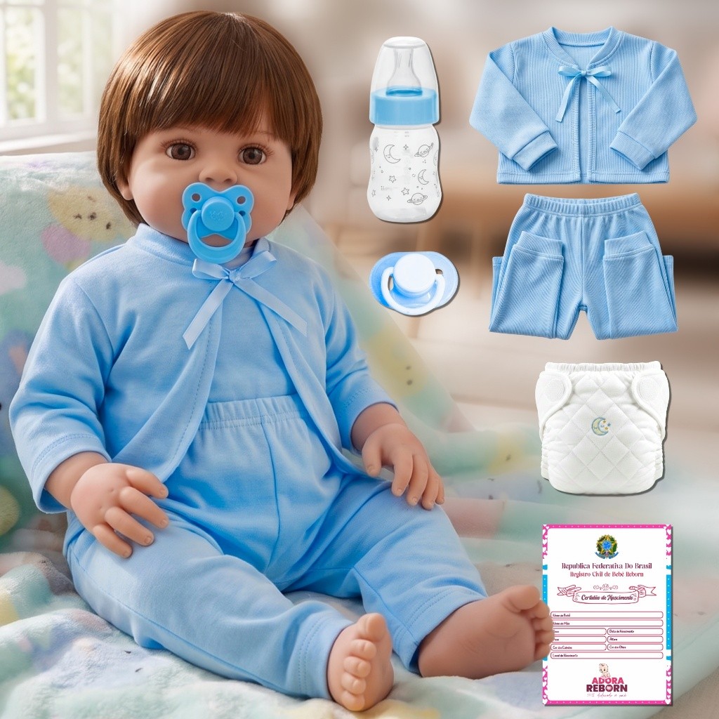 Boneco Bebê Reborn Menino Realista Original Luxo Nova de Silicone Pode Dar Banho