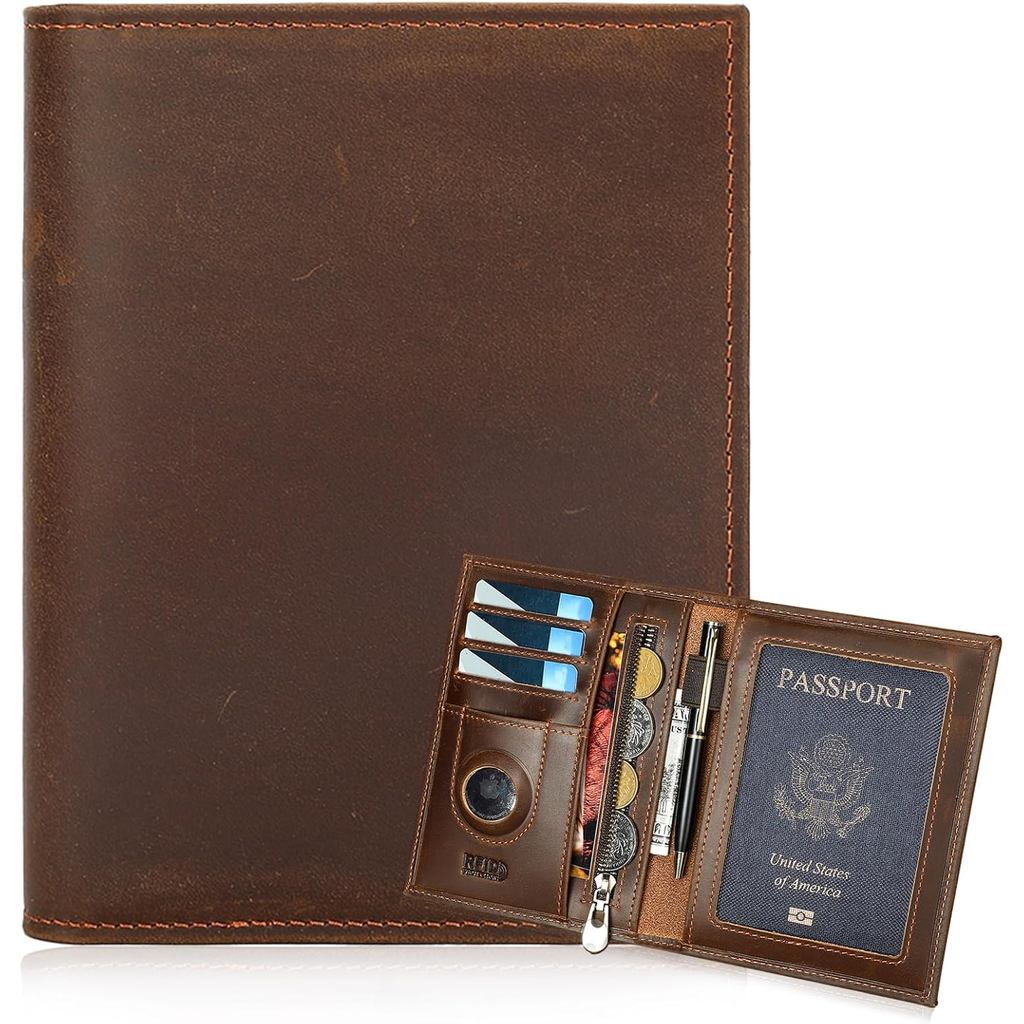 Porta-passaporte RFID HIDO para Homens, Carteira de Viagem Slim em Couro com Com