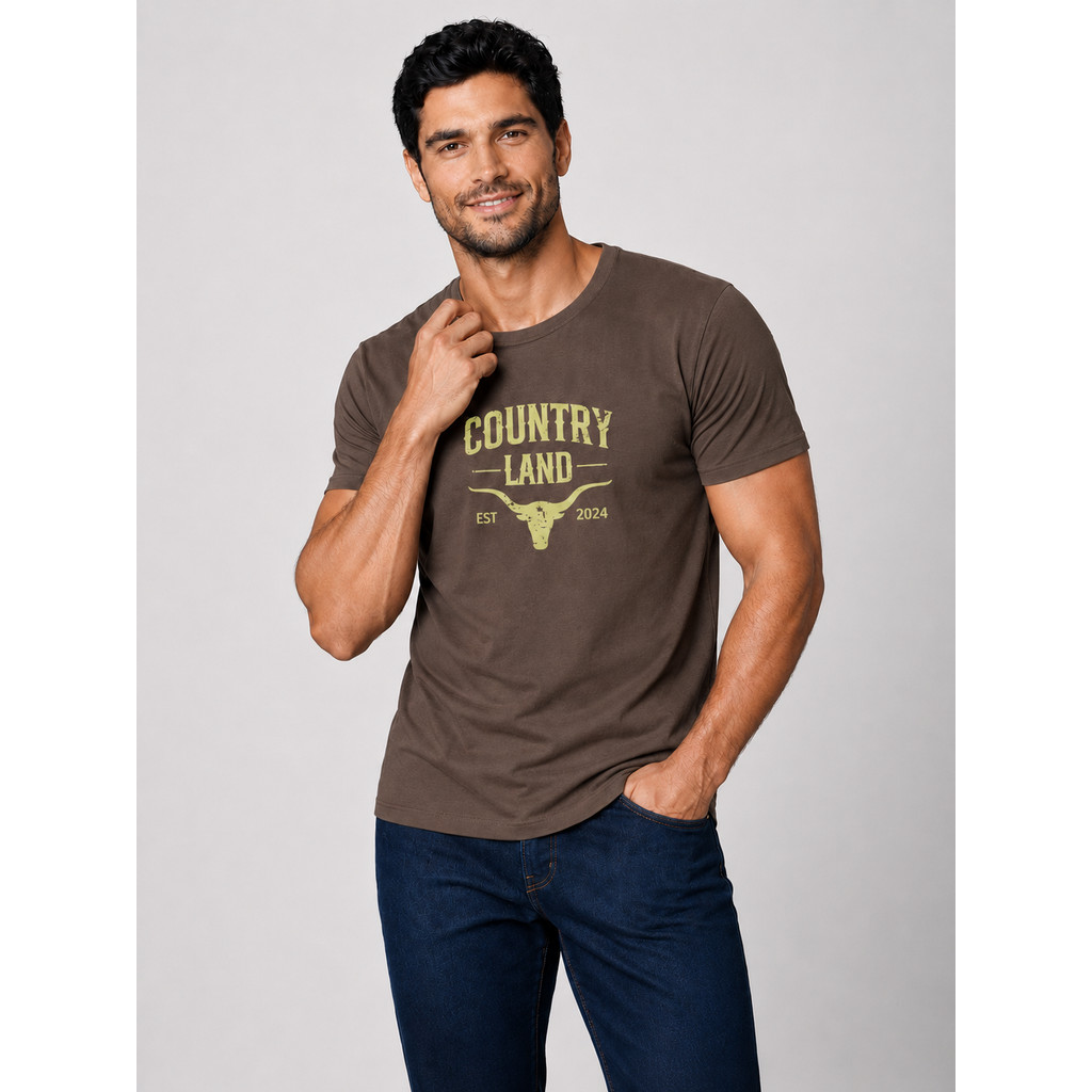 Camiseta Masculina Gola Redonda Lisa Estampada Bordada Country Casual Dia a Dia Festa Presente