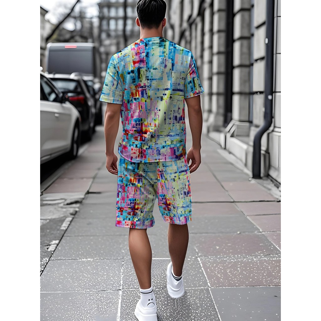Conjunto De Manga Curta Tie-Dye Masculino , Duas Peças Esportivas Casuais De Verão , Camiseta E Shorts , Moda Respirável