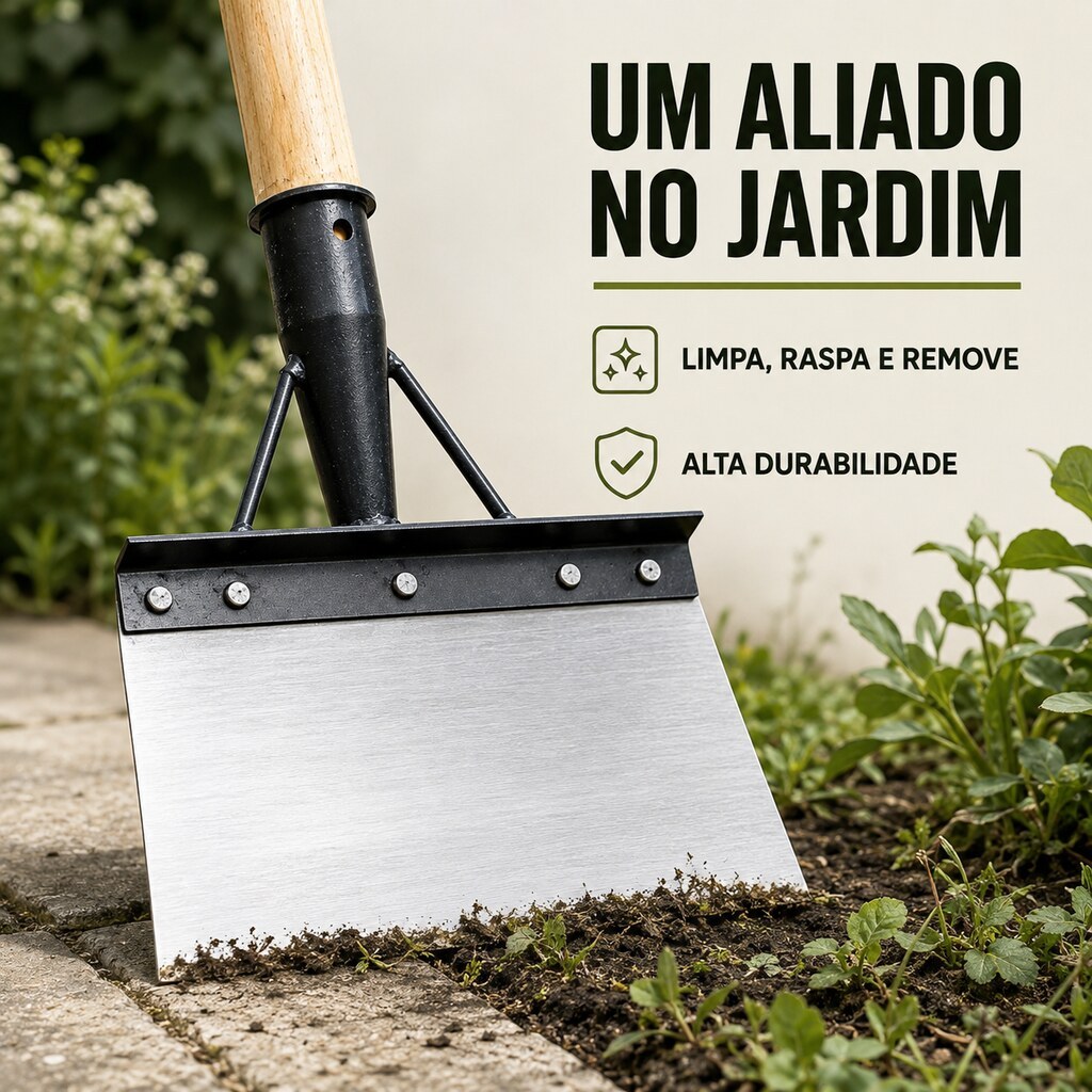 Raspador de Jardim com Lâmina Ampla Reforçada para Musgo Ervas Daninhas e Resíduos