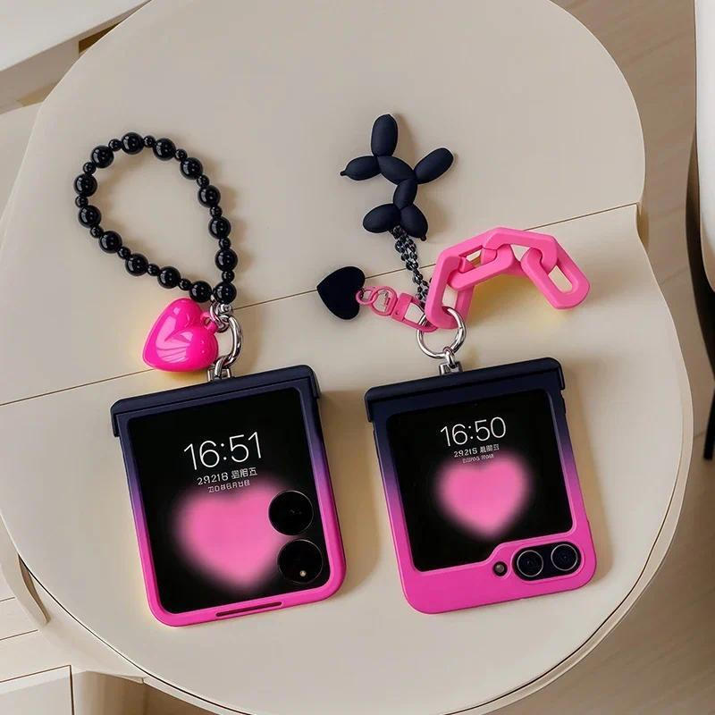 Preto Rosa Gradiente Amor Cão Corrente Caso Para Samsung Galaxy Z Flip 7 6 5 4 3