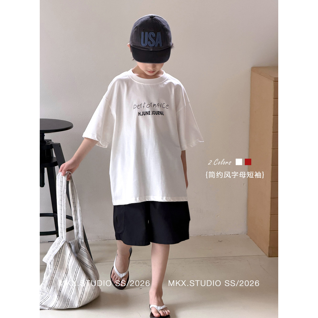 Crianças de manga curta meninos camiseta estilo verão 2026 verão novo estilo Casual leve respirável versão coreana moda 