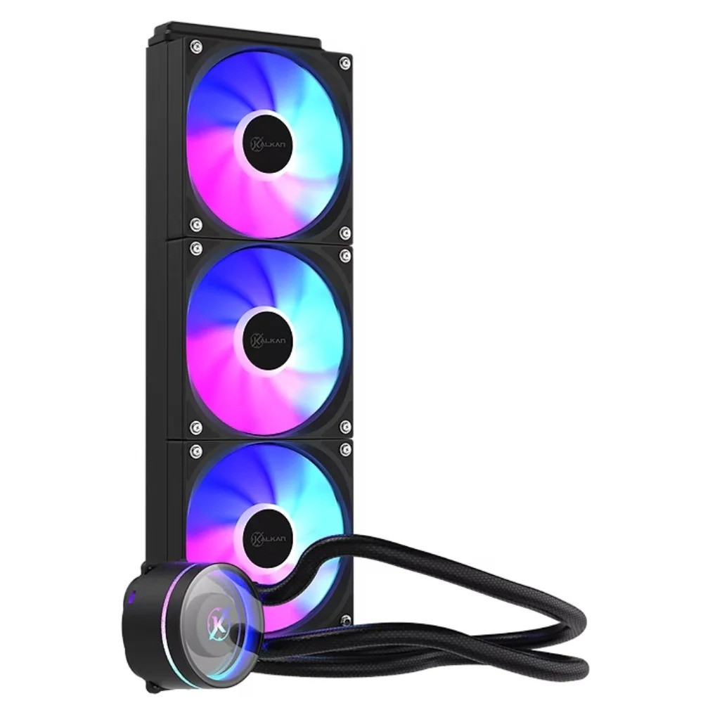 Water Cooler Kalkan Aura Lite 360mm Preto ARGB para Processador de Alto Desempenho com 3 Ventoinhas