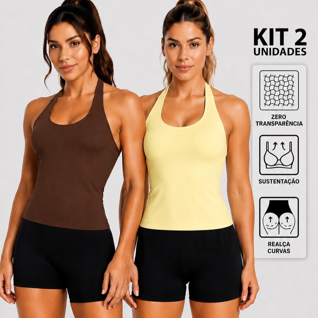 Kit 2 Regata Treino Fitness Feminino Frente Única Sustentação Costa Nua Blusa Poliamida Básica Camiseta Academia