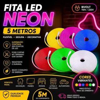 Fita de LED neon de 5 metros com luz RGB