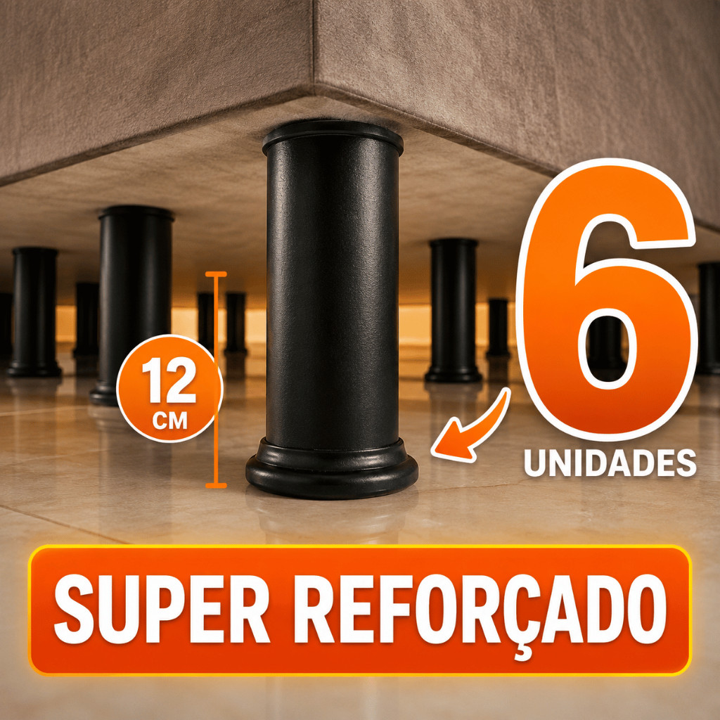 Kit 6 Pés para Cama Box Reforçados 12cm com Parafuso | Não Balança | Alta Resistência