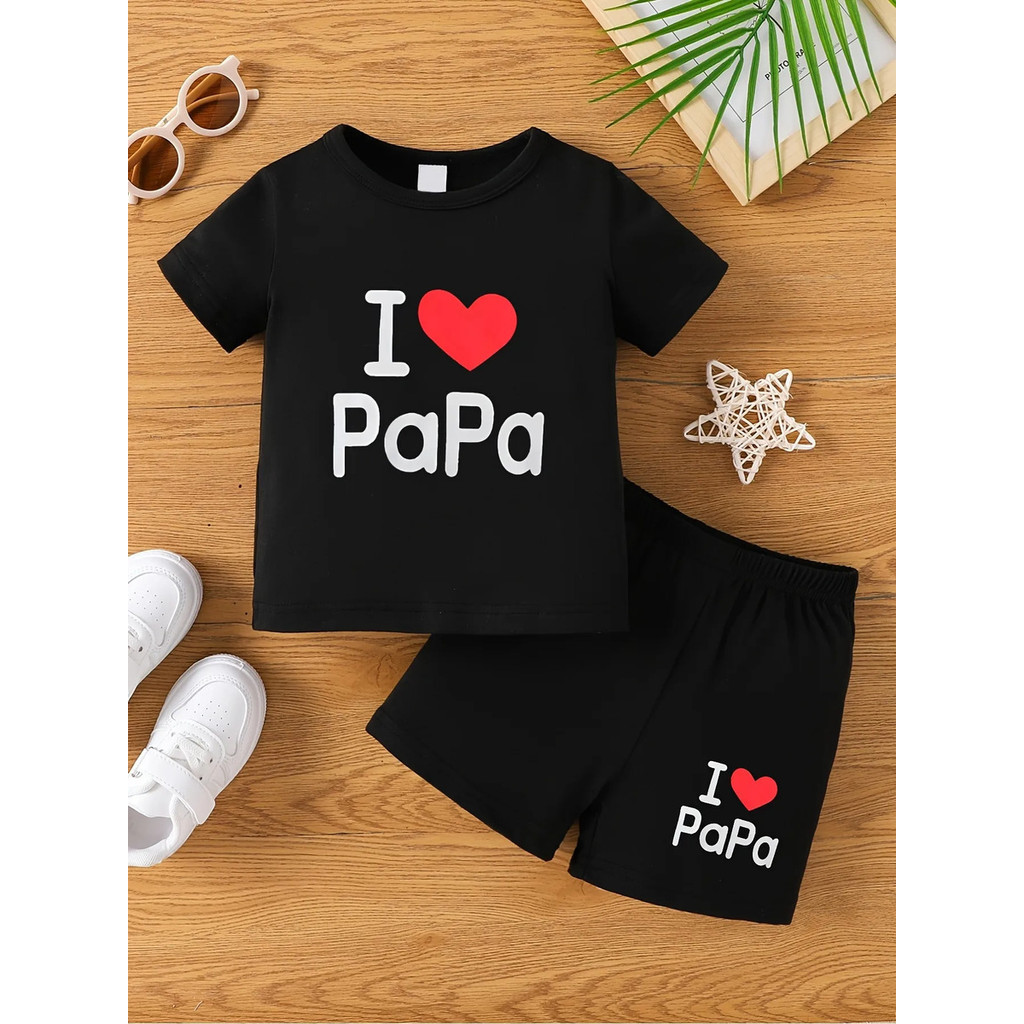 Conjunto Infantil Menino Camiseta I Love Papai e Bermuda Roupa Infantil Estampada Confortável