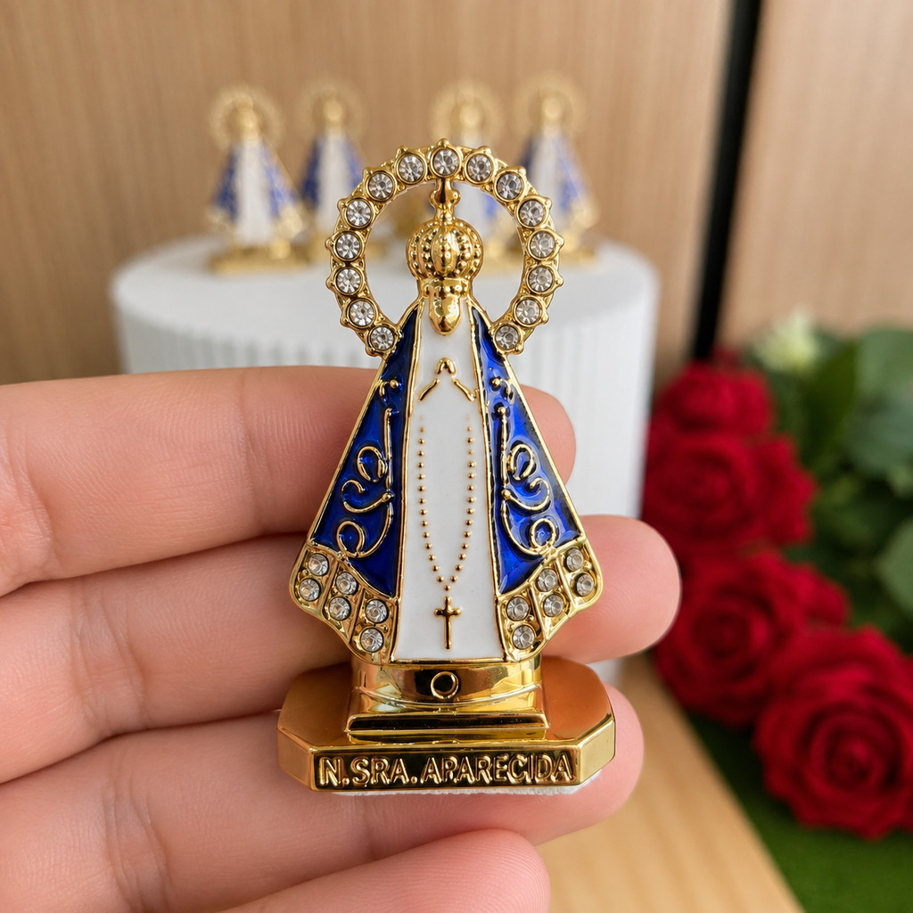 Santinha Nossa Senhora Aparecida 5,5cm em ABS | Mini Imagem Religiosa Adesiva para Painel de Carro