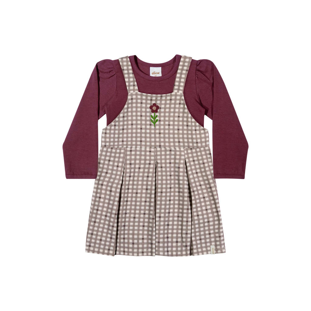 Conjunto Infantil Menina Xadrez Bordado Elian Vermelho