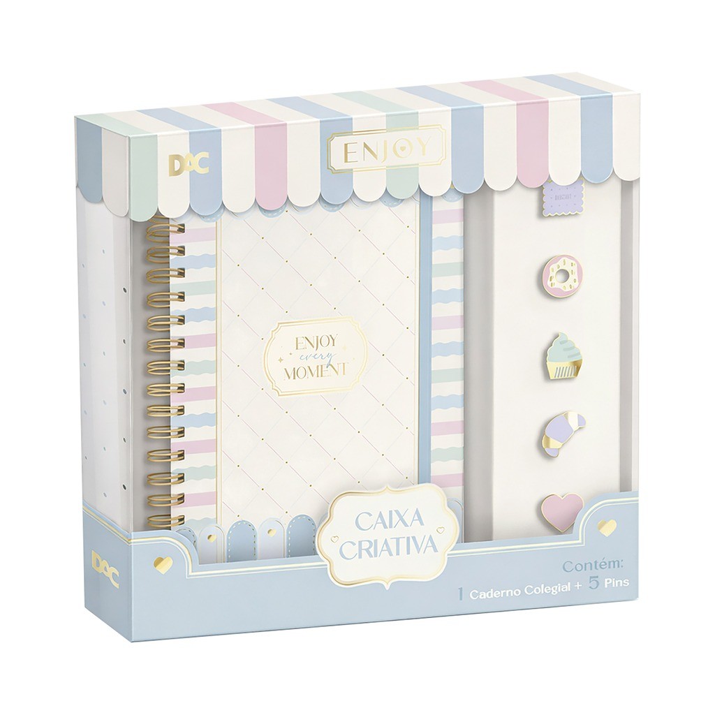 Caixa Criativa  Enjoy ( Caderno Colegial Smart + 5 Pins) - DAC