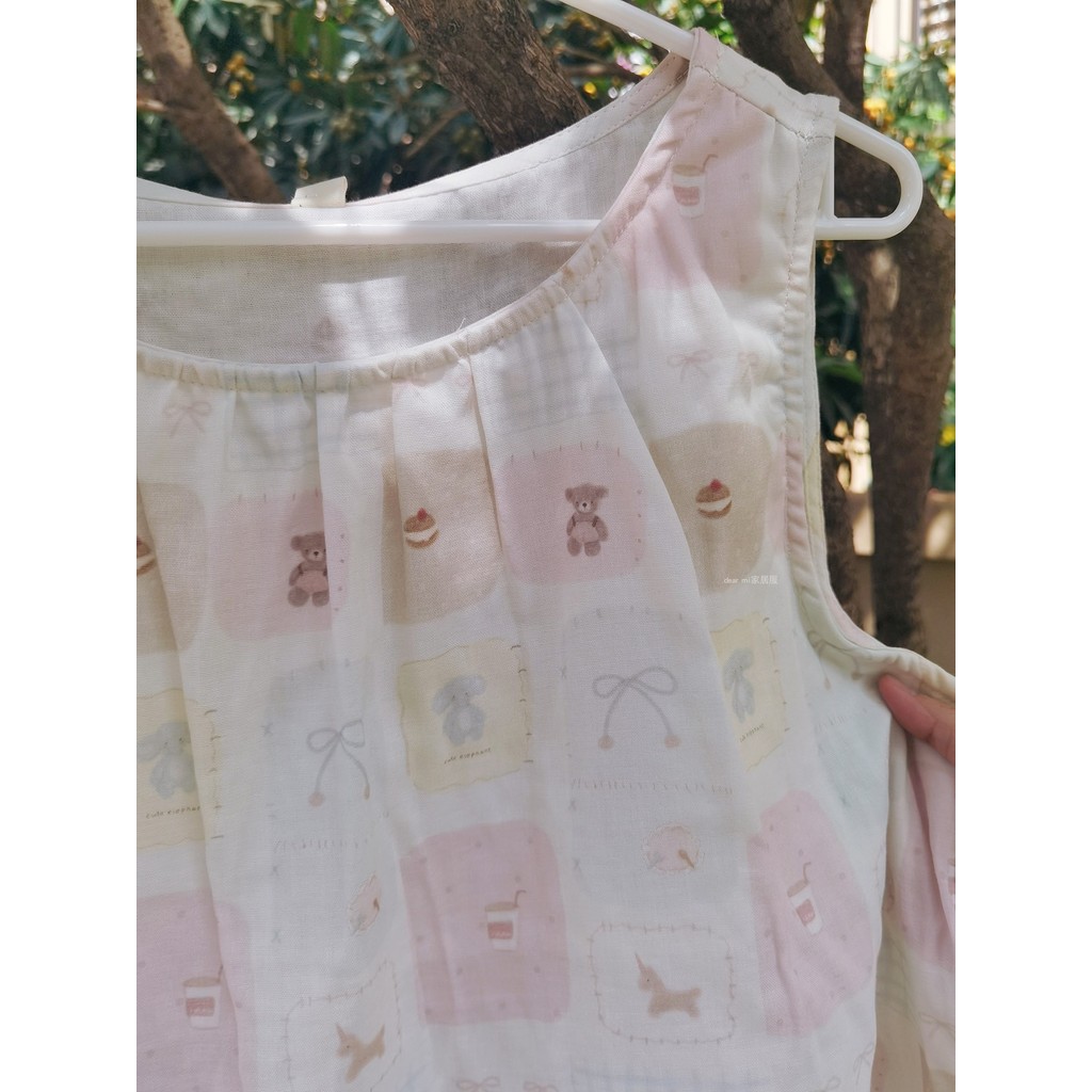 Urso pijamas feminino verão puro algodão dupla camada gaze sem mangas colete Shorts forro Anti-protuberante estilo corea