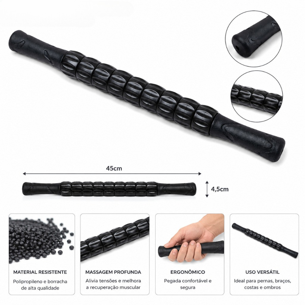 Bastão de Massagem Liberação Miofascial – Stick Massager Liso para Relaxamento Muscular