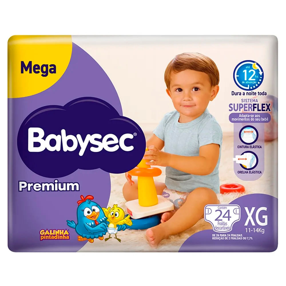 Fralda Descartável Babysec Galinha Pintadinha Premium XG 24 Tiras