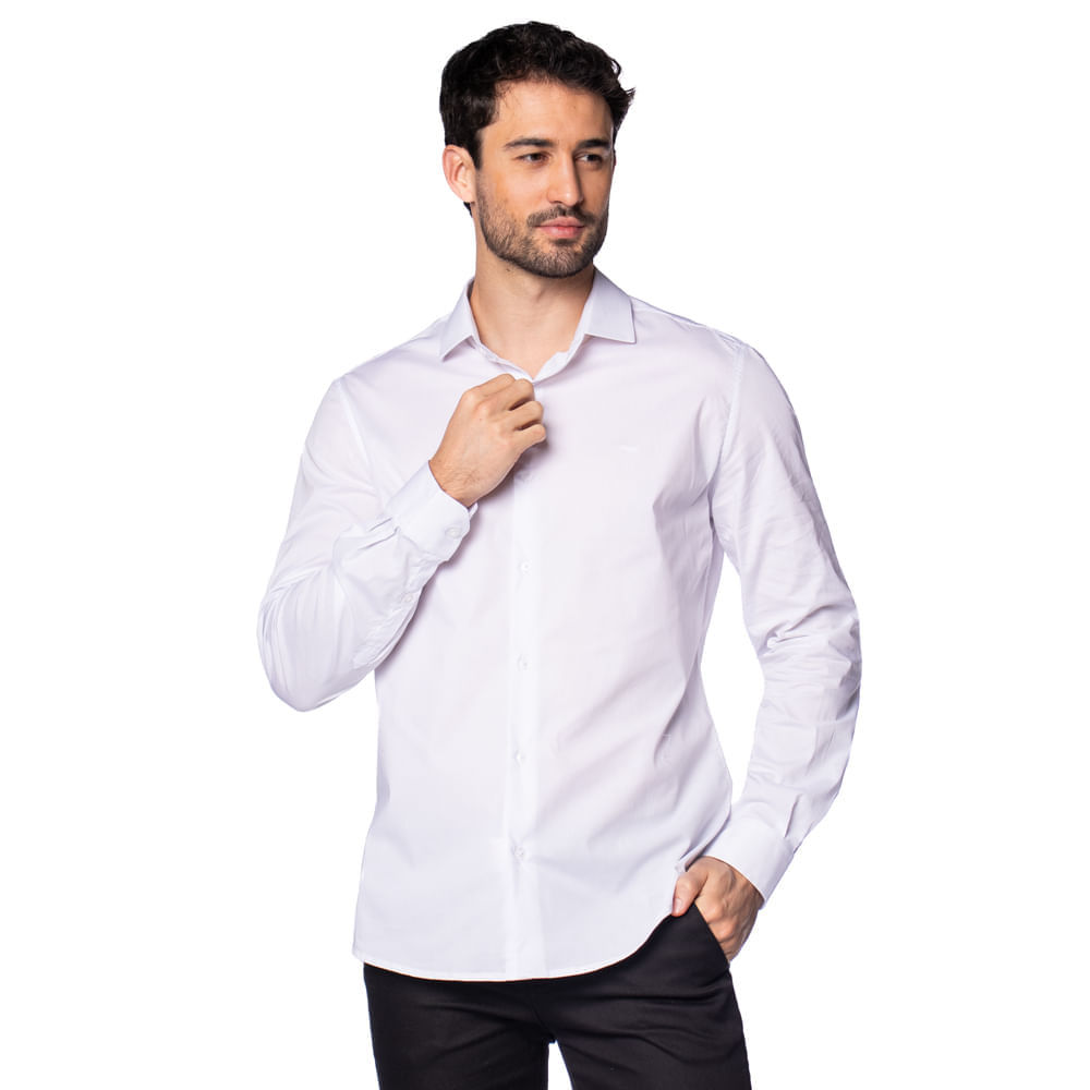 Camisa Masculina Pitt Social Manga Longa Slim Branco