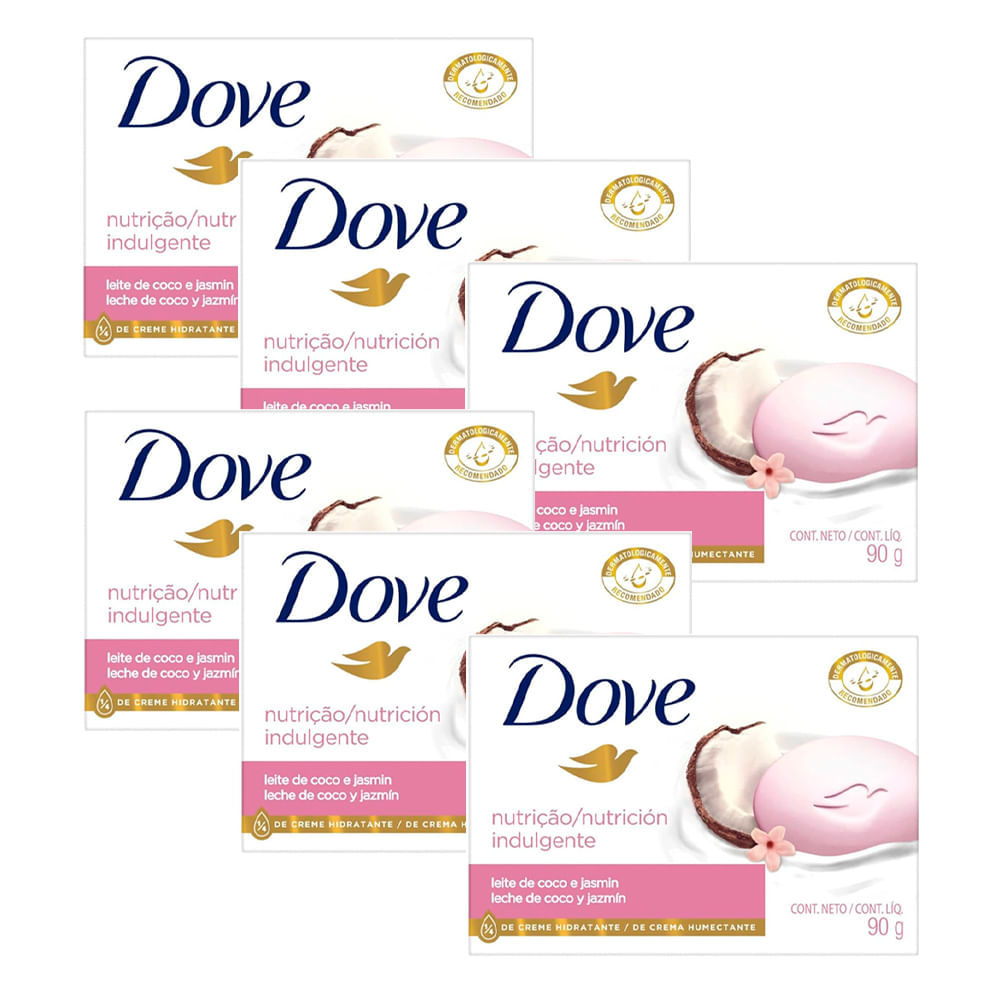 Kit Sabonete Em Barra Dove Leite de Coco 90g - 6 Unidades