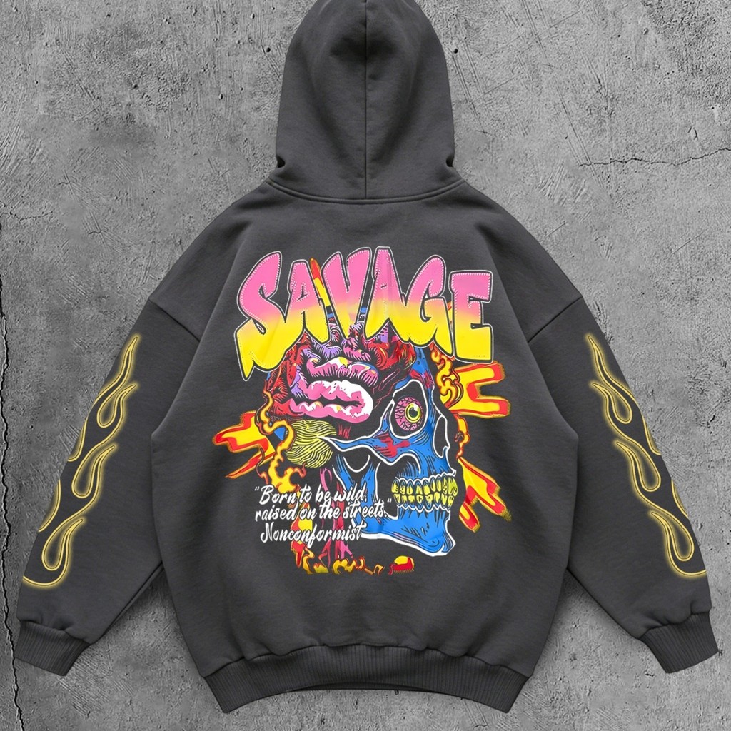 Moletom Canguru com Estampado de SAVAGE Moletom Feminino e Masculino Flanelado