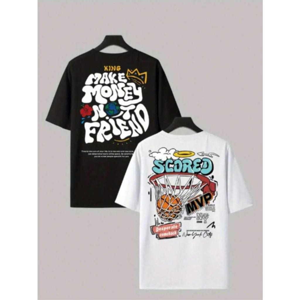 Kit 2 Camisas Masculinas Estampadas Manga Curta Moda Jovem Esportiva Basquete Descolada Primavera Verão