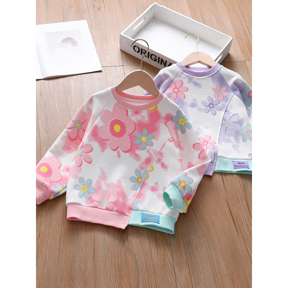 Meninas Tie-Dye moletom novo estilo primavera outono médio grande crianças estilo ocidental gradiente de manga comprida 