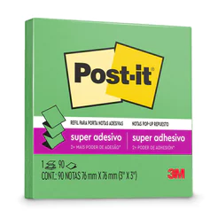 Bloco de notas super adesivas Post-it refil Verde Sorte 76x76mm 90 folhas 3M