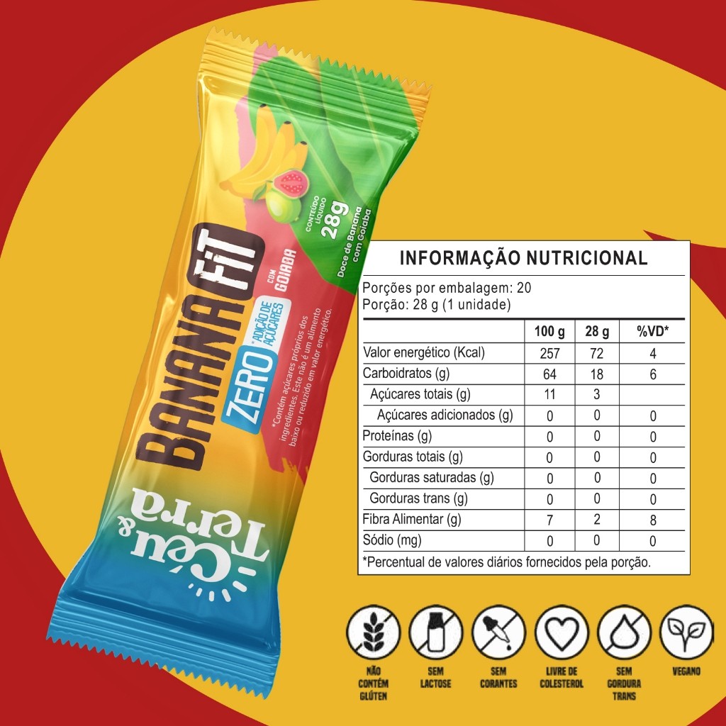 Barrinha Doce de Banana Fit Zero Adição de Açúcar 28g Céu e Terra Display 20 Und — imagem 2 de 2