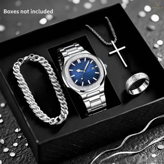 Relógio Masculino de Quartzo Pulseira de Aço Mostrador Azul Luminoso Social