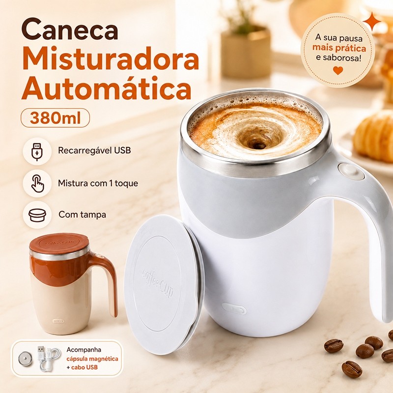 Caneca Mixer Misturadora Automática Magnética  Para Café Leite Achocolatado E Shakes Carregamento USB