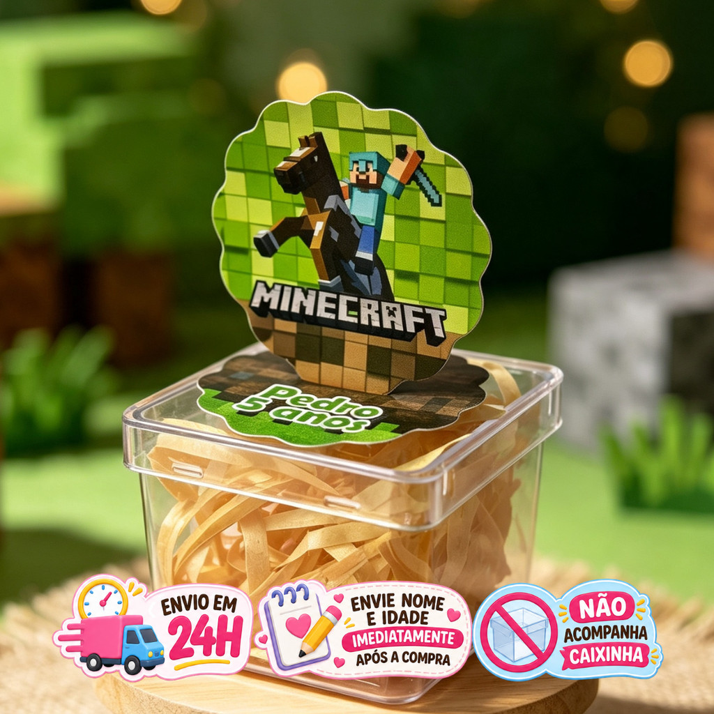 Aplique em Pé 3D Minecraft Personalizado Lembrancinha Festa Infantil Kit 10 a 50 unidades