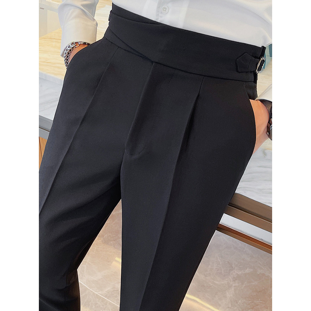 Nápoles cintura alta cor sólida calças casuais masculinas primavera outono high-End magro-ajuste negócios Formal Wear ca