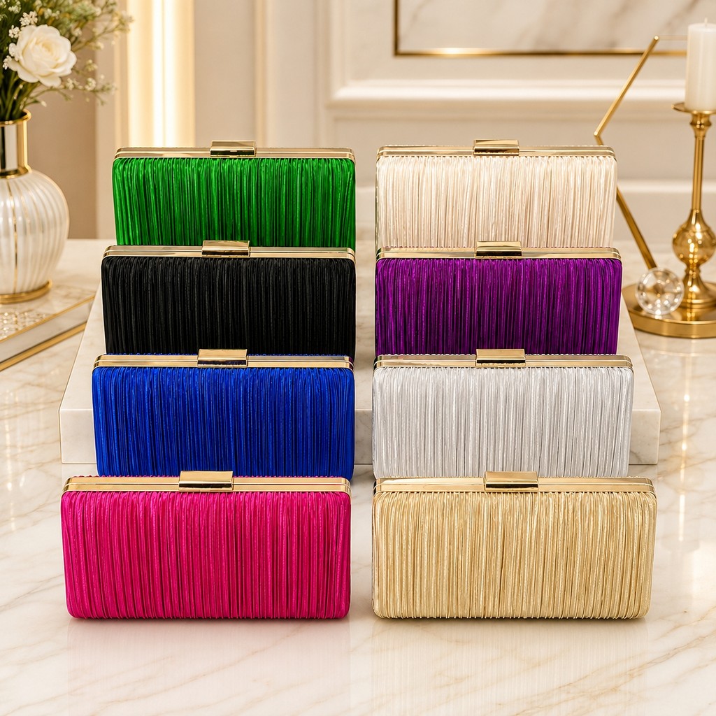 Bolsa Clutch Feminina Cetim Plissada Festa Casamento Luxo Carteira de Mão  Formatura Madrinha Eventos
