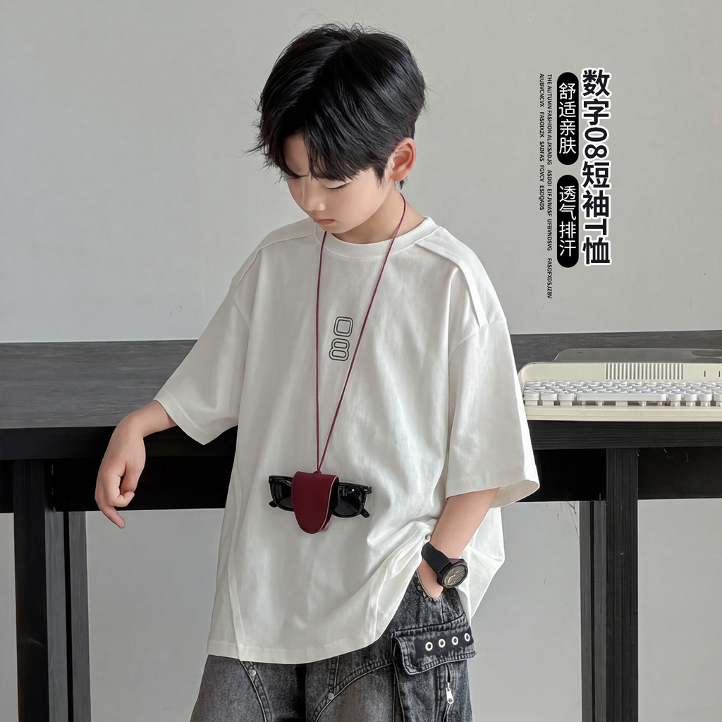 Estilo Casual meninos camiseta de manga curta verão respirável confortável topo 2026 novo estilo médio grande crianças m