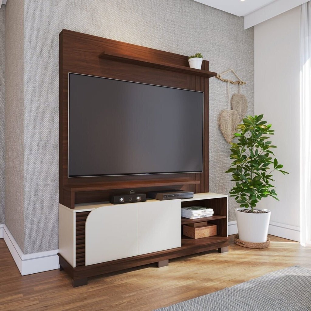 Estante para TV e Home Theater até 65 Polegadas 152CMX187CM 2 Portas Jurerê Nogueira Real/Off White Matte