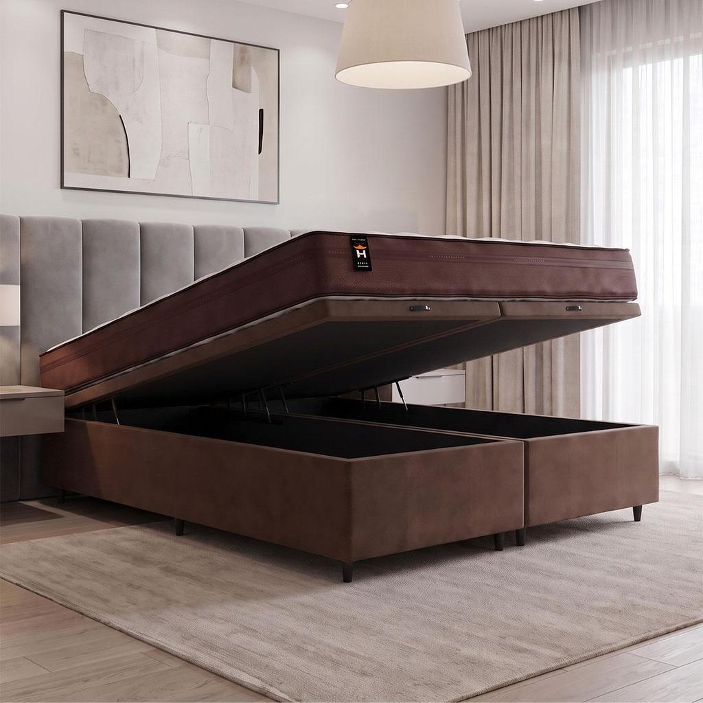 Conjunto Box Baú Atlanta Marrom 193x203x69 Espuma D45